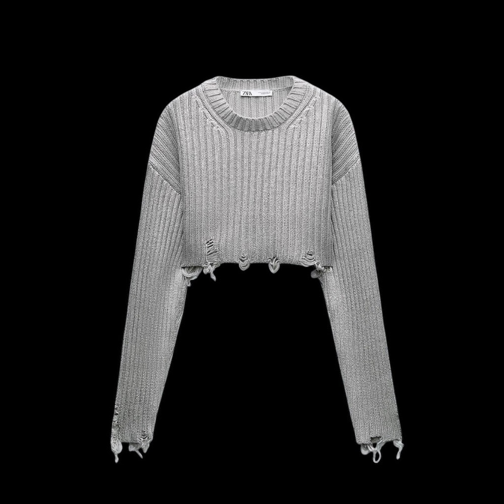 Zara silver foil cropped sweater EUC